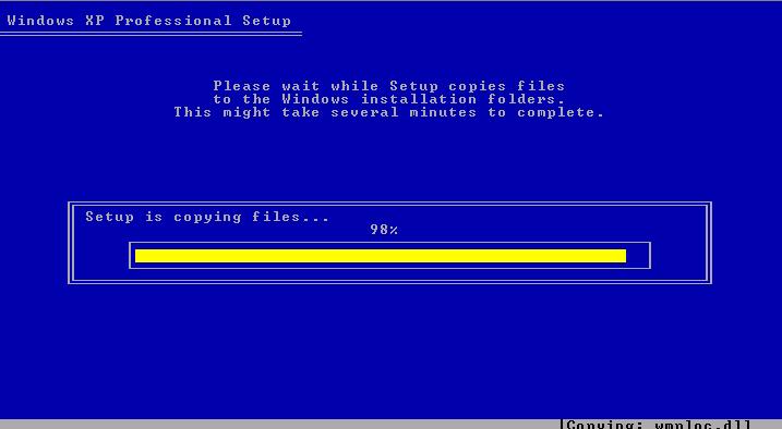 Процесс копирования файлов (подготовка к установке) Windows XP